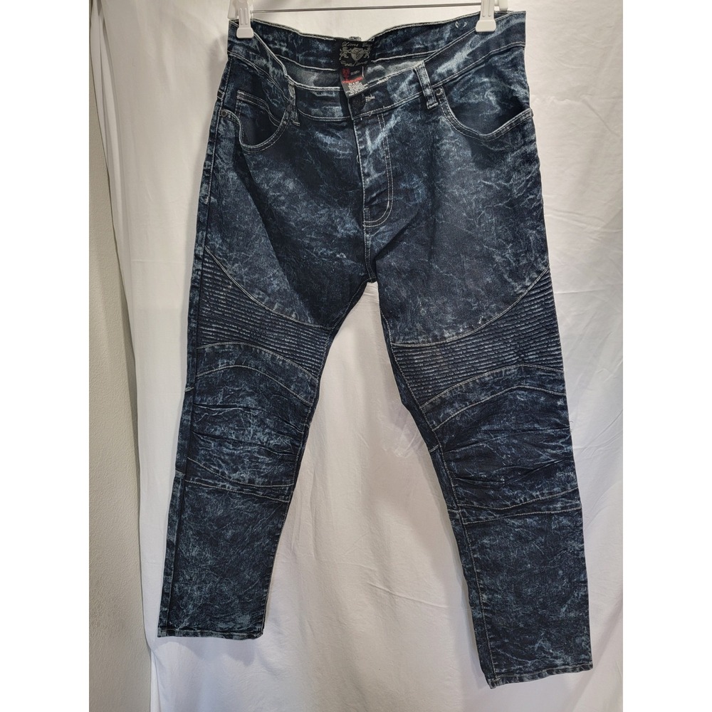 Lions Crest English Laundry Mens Skinny Moto Jeans Blue Acid Wash 36x30 Ribbed